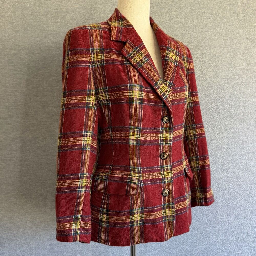 GAP Vtg 90s Worsted Wool Plaid Blazer Jacket Sz 6 Preppy Dark Academia Americana